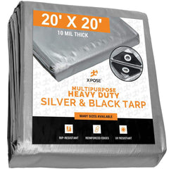 Tarp/Dust Cover: Silver & Black, Rectangle, Polyethylene, 20' Long x 20' Wide, 10 mil Polyethylene, Rectangle