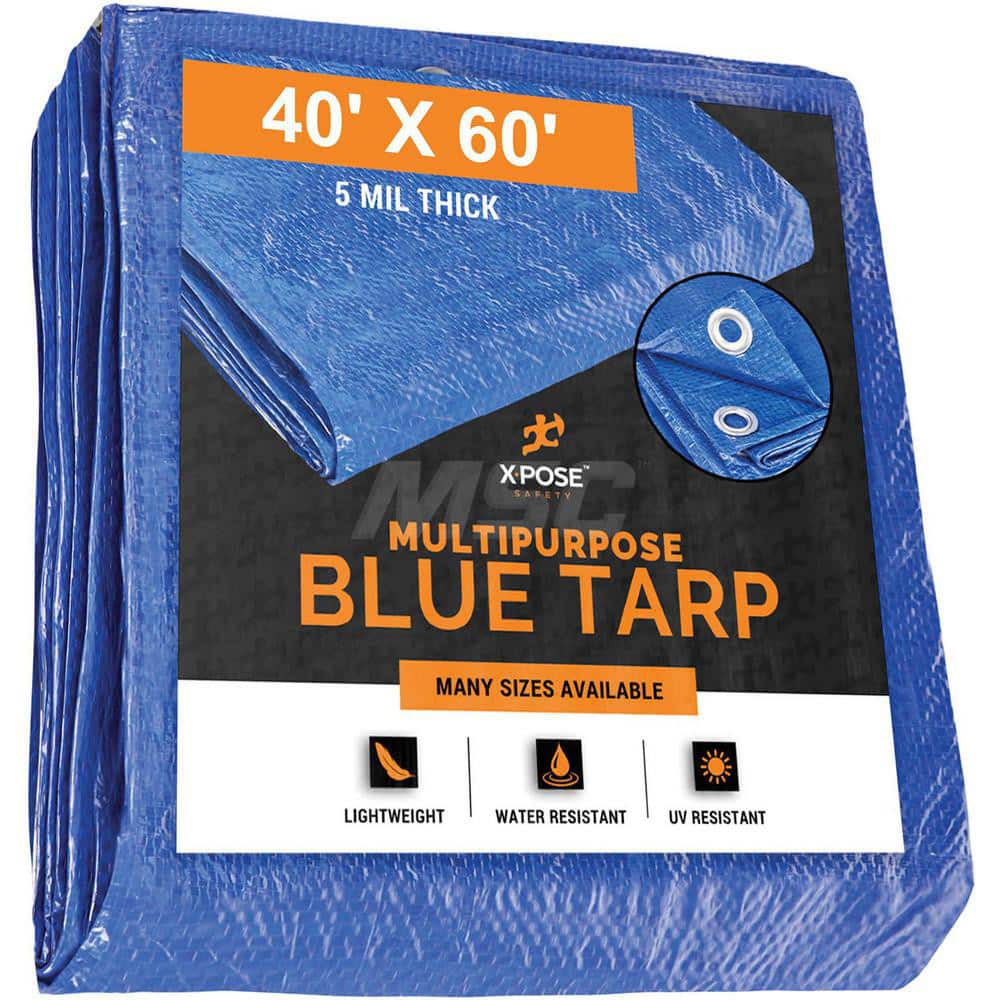 Tarp/Dust Cover: Blue, Rectangle, Polyethylene, 60' Long x 40' Wide, 5 mil Polyethylene, Rectangle