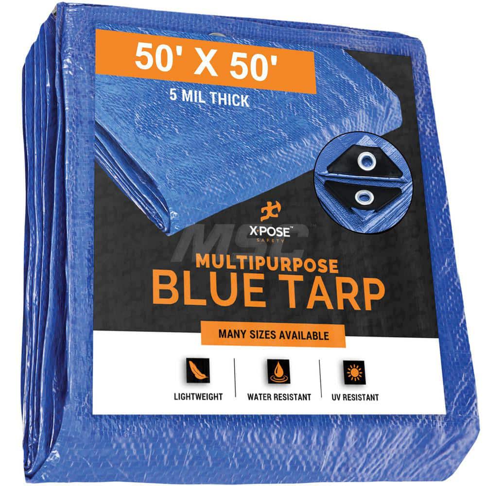 Tarp/Dust Cover: Blue, Rectangle, Polyethylene, 50' Long x 50' Wide, 5 mil Polyethylene, Rectangle