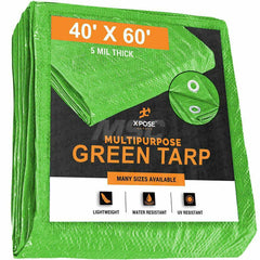 Tarp/Dust Cover: Green, Rectangle, Polyethylene, 60' Long x 40' Wide, 5 mil Polyethylene, Rectangle