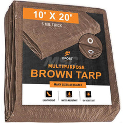 Tarp/Dust Cover: Brown, Rectangle, Polyethylene, 20' Long x 10' Wide, 5 mil Polyethylene, Rectangle