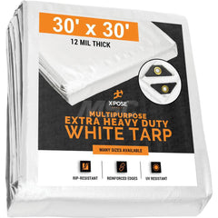Tarp/Dust Cover: White, Rectangle, Polyethylene, 30' Long x 30' Wide, 12 mil Polyethylene, Rectangle