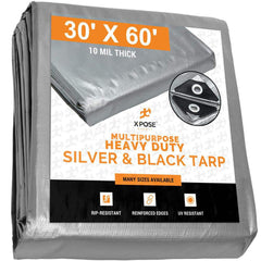 Tarp/Dust Cover: Silver & Black, Rectangle, Polyethylene, 50' Long x 30' Wide, 10 mil Polyethylene, Rectangle