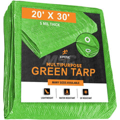 Tarp/Dust Cover: Green, Rectangle, Polyethylene, 30' Long x 20' Wide, 5 mil Polyethylene, Rectangle