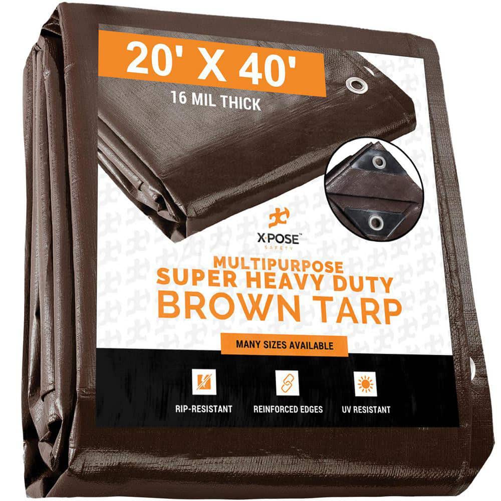 Tarp/Dust Cover: Brown, Rectangle, Polyethylene, 40' Long x 20' Wide, 16 mil Polyethylene, Rectangle