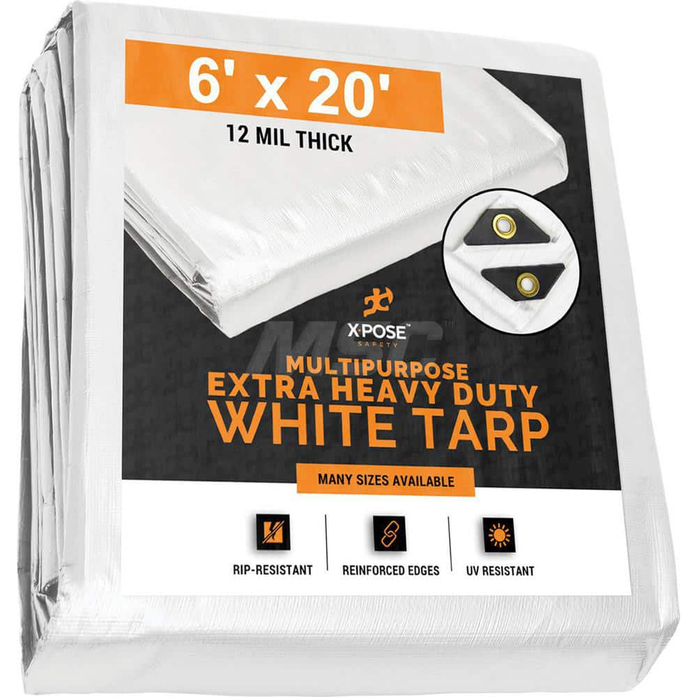 Tarp/Dust Cover: White, Rectangle, Polyethylene, 20' Long x 6' Wide, 12 mil Polyethylene, Rectangle