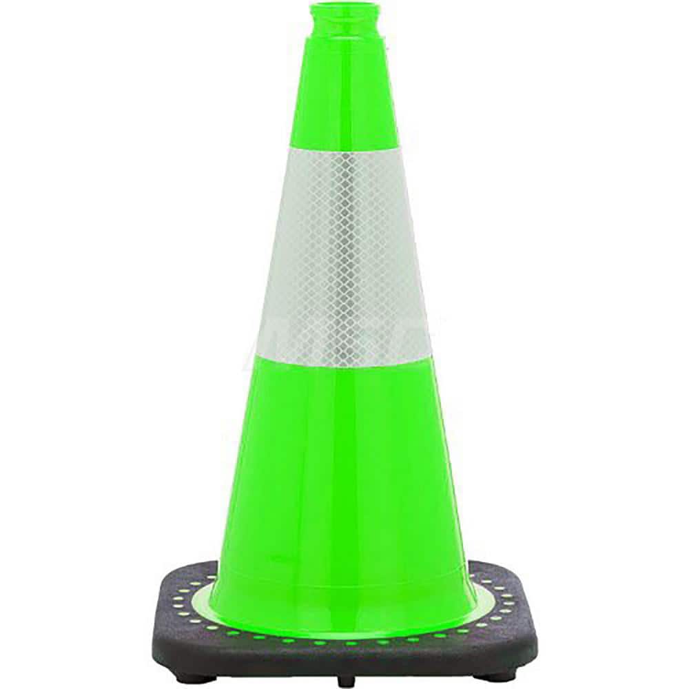 Green Traffic Cone with Base &  Reflective Bands PVC Cone, Recycled PVC Base
