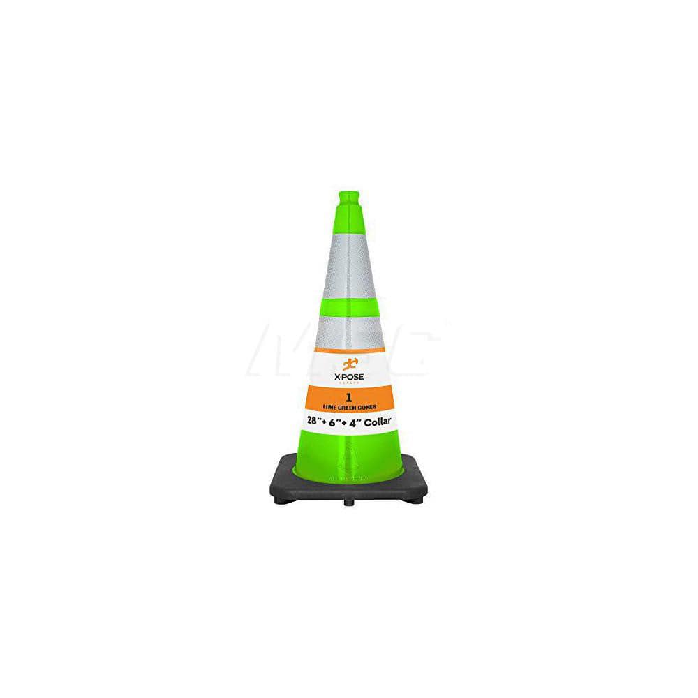 Green Traffic Cone with Base &  Reflective Bands PVC Cone, Recycled PVC Base