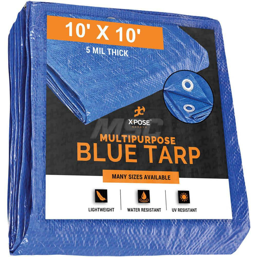 Tarp/Dust Cover: Blue, Rectangle, Polyethylene, 10' Long x 10' Wide, 5 mil Polyethylene, Rectangle