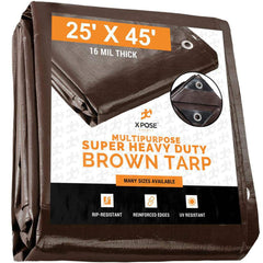 Tarp/Dust Cover: Brown, Rectangle, Polyethylene, 45' Long x 25' Wide, 16 mil Polyethylene, Rectangle