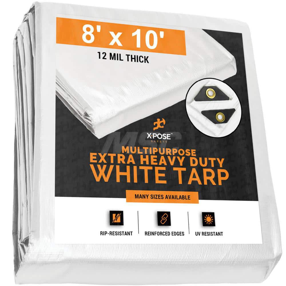 Tarp/Dust Cover: White, Rectangle, Polyethylene, 10' Long x 8' Wide, 12 mil Polyethylene, Rectangle