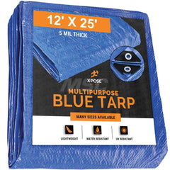 Tarp/Dust Cover: Blue, Rectangle, Polyethylene, 25' Long x 12' Wide, 5 mil Polyethylene, Rectangle