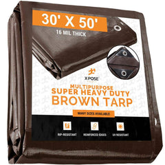 Tarp/Dust Cover: Brown, Rectangle, Polyethylene, 50' Long x 30' Wide, 16 mil Polyethylene, Rectangle