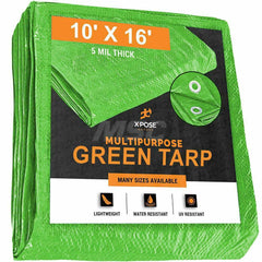 Tarp/Dust Cover: Green, Rectangle, Polyethylene, 16' Long x 10' Wide, 5 mil Polyethylene, Rectangle