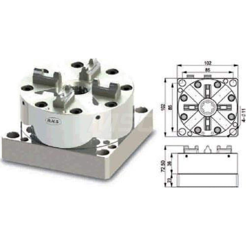 EDM Chucks; Chuck Size: 102mm x 102mm x 72.5mm; System Compatibility: Erowa ITS; Actuation Type: Pneumatic; Material: Stainless Steel; CNC Base: Yes; EDM Base: No; Clamping Force (N): 10000.00; Series/List: RHS ITS