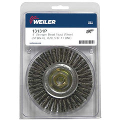 Mini Roughneck 4″ Stringer Bead Wheel, .020″ Steel Wire Fill, 5/8″-11 UNC Nut, Retail Pack - Exact Industrial Supply