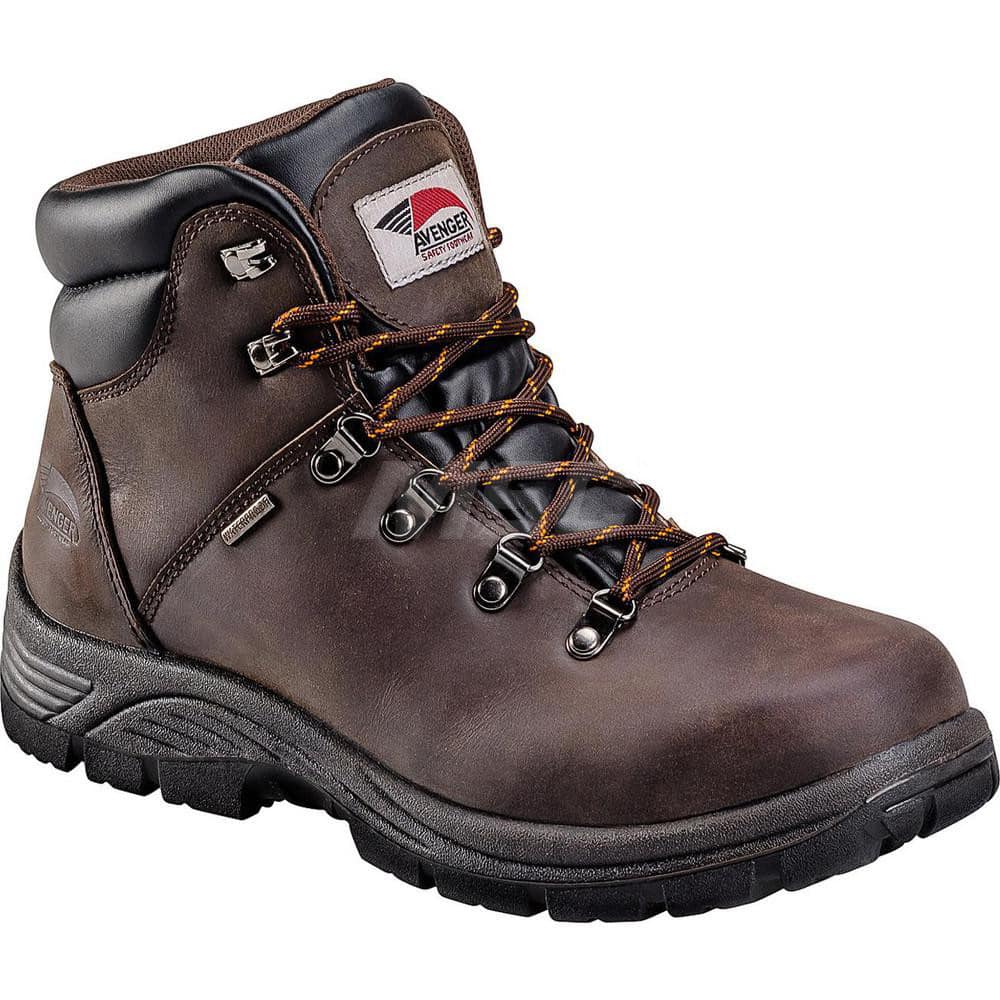 Work Boot: Size 9.5, 6″ High, Leather, Steel Toe Wide Width, Non-Slip Sole