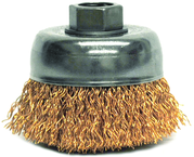 3" Crimped Wire Cup Brush - .020 Bronze; 5/8-11 A.H. - Non-Sparking Wire Wheel - Exact Industrial Supply
