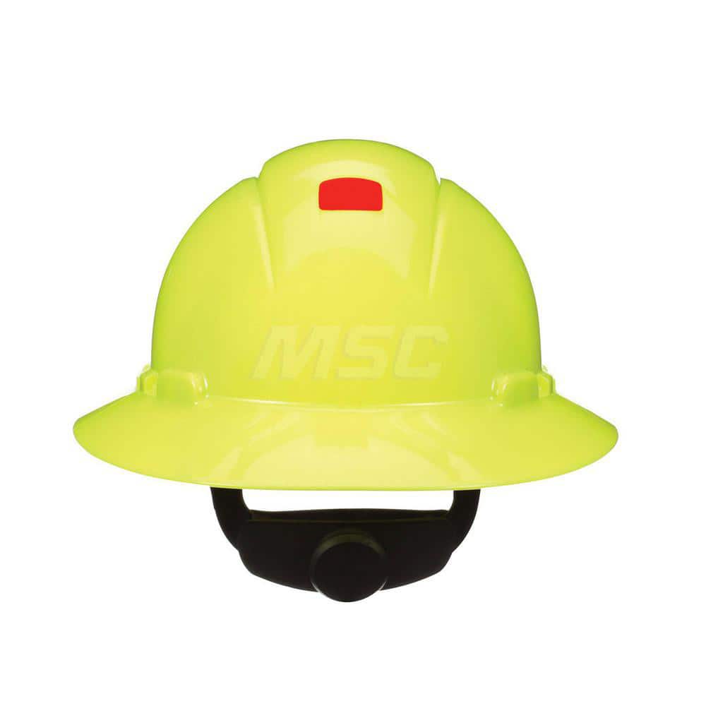 Hard Hat: Construction, Electrical Protection, Heat Protection, High Visibility & Impact Resistant, Full Brim, Type 1, Class G & E, 4-Point Suspension Yellow, HDPE