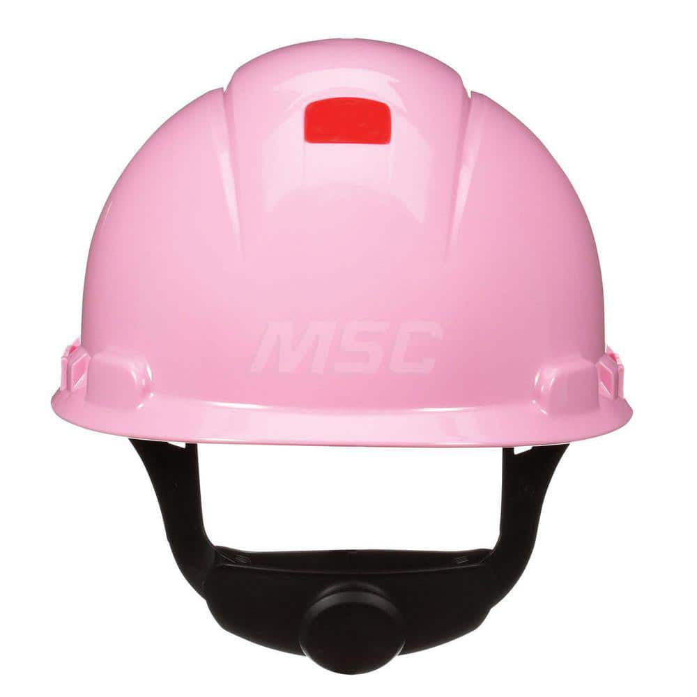 Hard Hat: Construction, High Visibility & Impact Resistant, Full Brim, Type 1, Class C, 4-Point Suspension Pink, HDPE, Vented