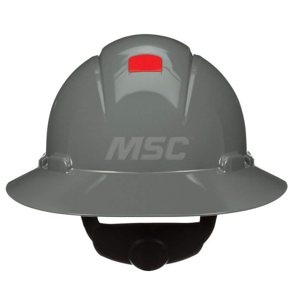 Hard Hat: Construction, Electrical Protection, Heat Protection, High Visibility & Impact Resistant, Full Brim, Type 1, Class E & G, 4-Point Suspension Gray, High Density Polyethylene