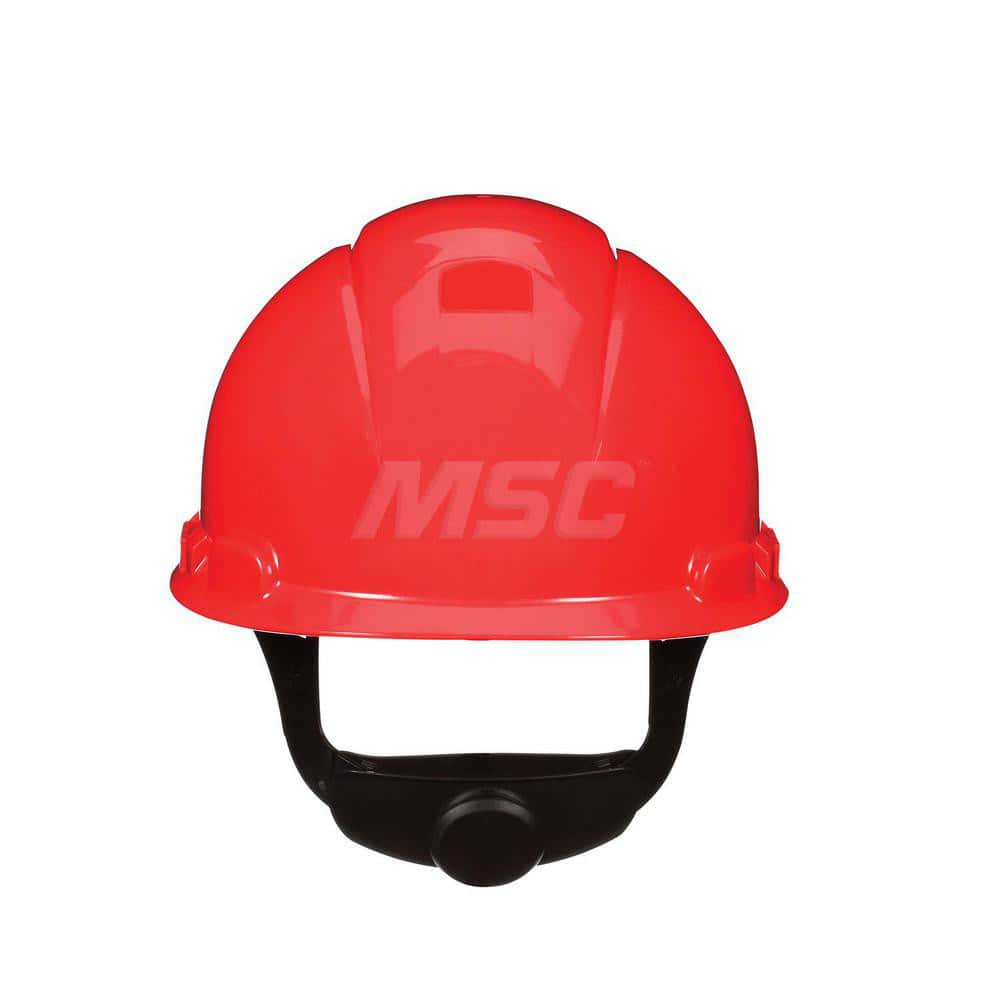 Hard Hat: Construction, High Visibility & Impact Resistant, Full Brim, Type 1, Class C, 4-Point Suspension Red, Plastic