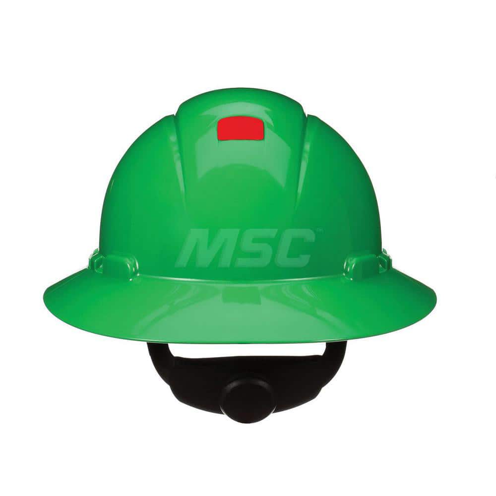 Hard Hat: Construction, Electrical Protection, Heat Protection, High Visibility & Impact Resistant, Full Brim, Type 1, Class E & G, 4-Point Suspension Green, High Density Polyethylene