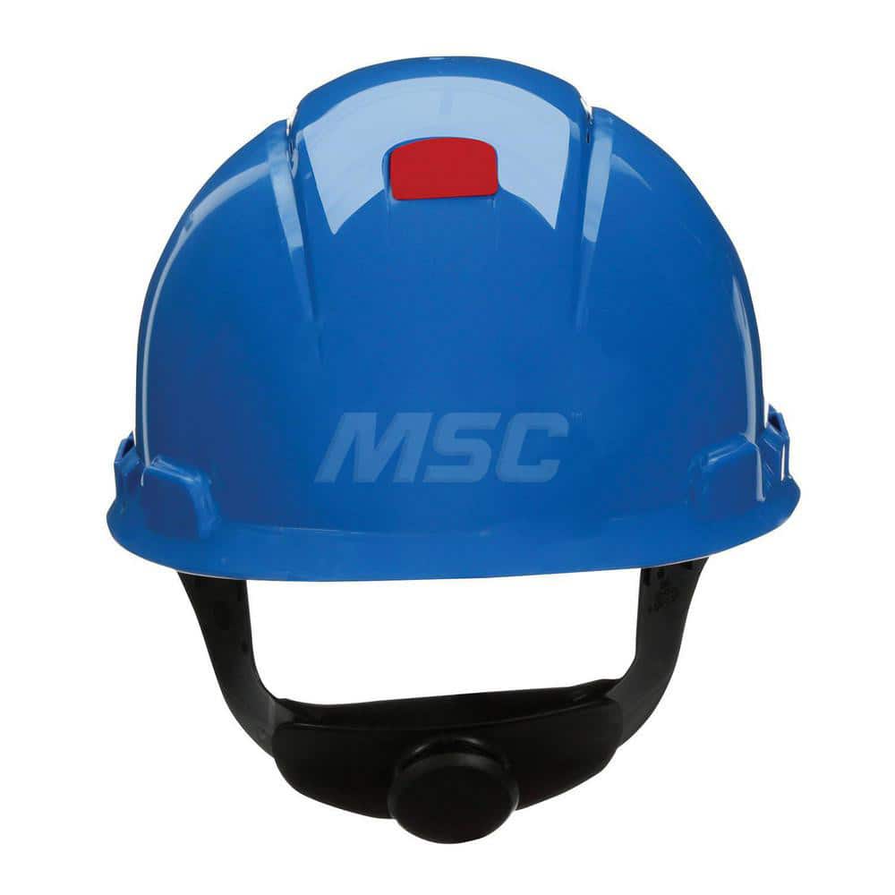 Hard Hat: Construction, High Visibility & Impact Resistant, Full Brim, Type 1, Class C, 4-Point Suspension Blue, HDPE, Vented
