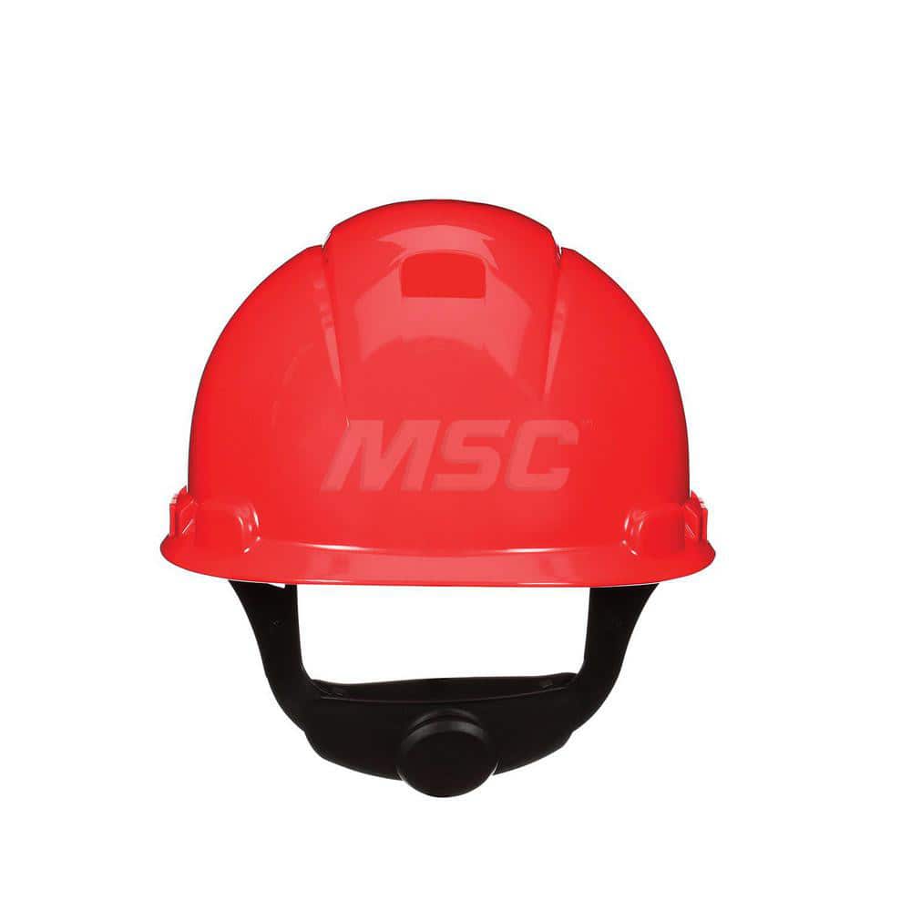 Hard Hat: Construction, High Visibility & Impact Resistant, Full Brim, Type 1, Class C, 4-Point Suspension Red, HDPE, Vented