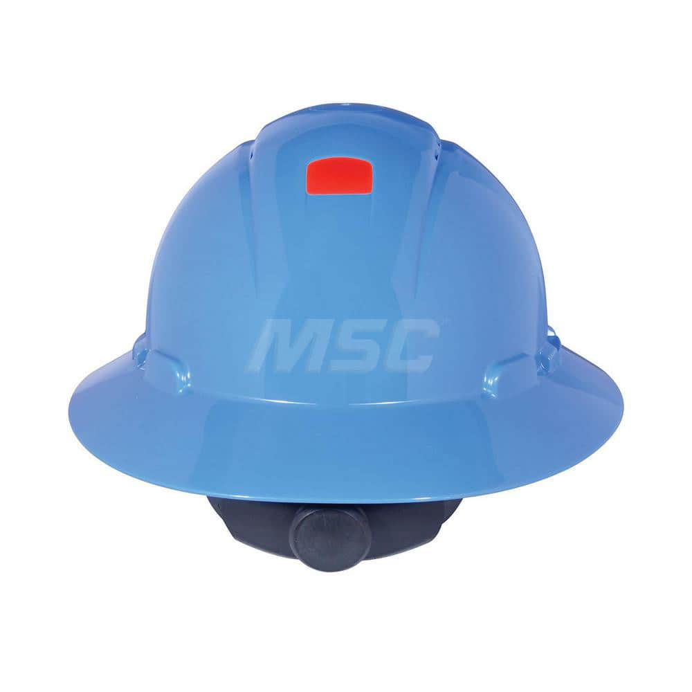 Hard Hat: Construction, Electrical Protection, Heat Protection, High Visibility & Impact Resistant, Full Brim, Type 1, Class G & E, 4-Point Suspension Blue, HDPE