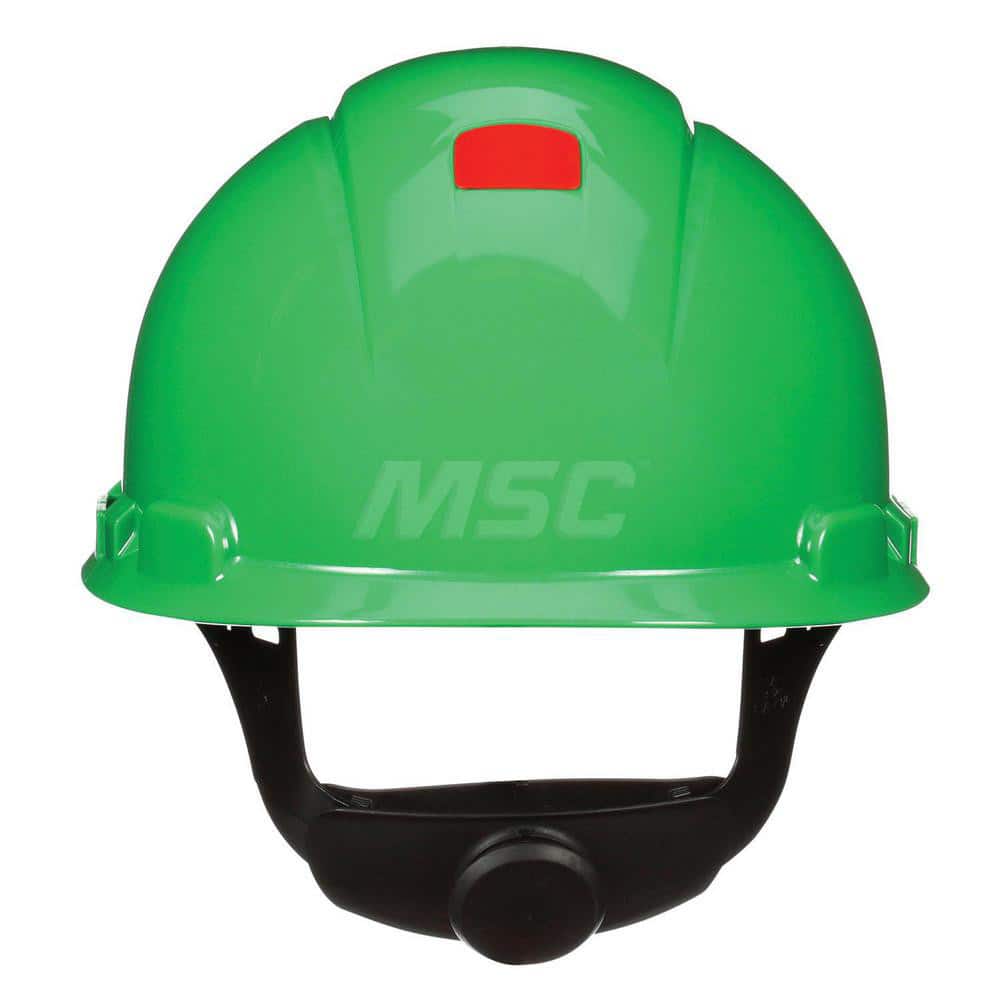 Hard Hat: Construction, High Visibility & Impact Resistant, Full Brim, Type 1, Class C, 4-Point Suspension Green, HDPE