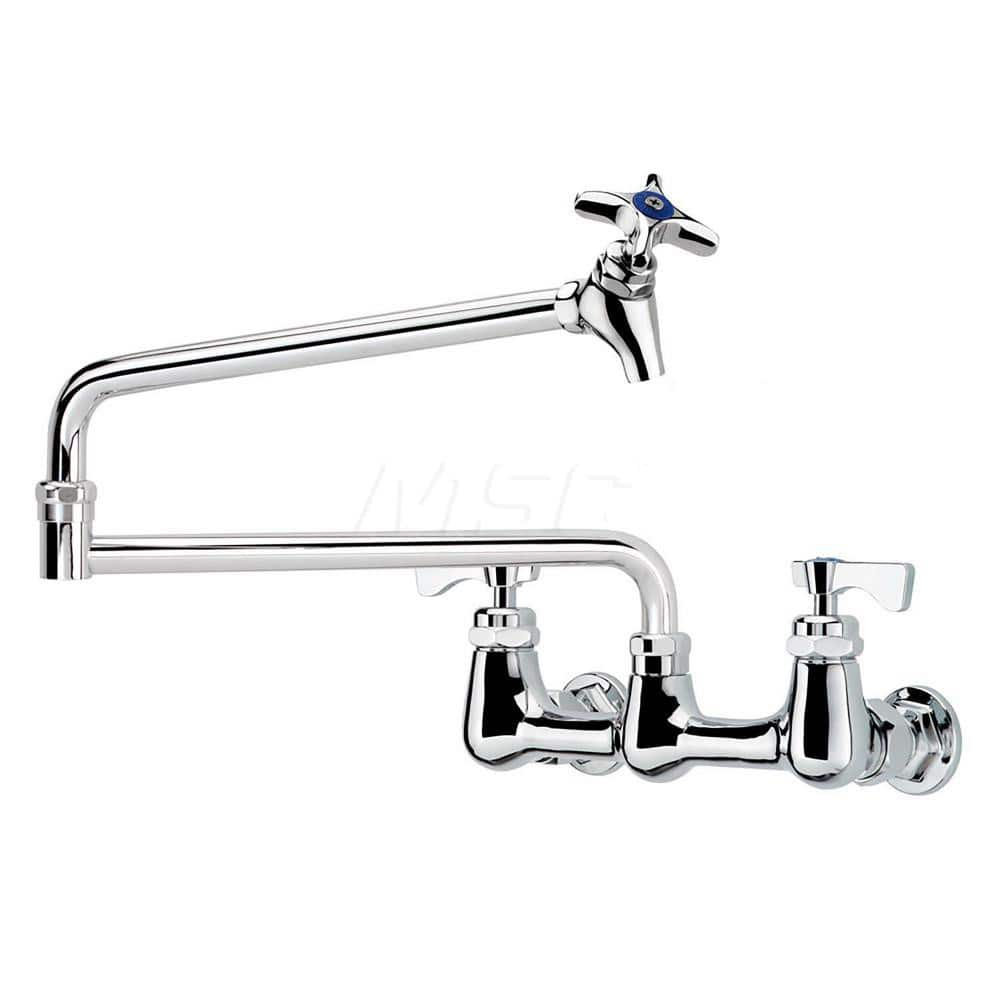 Industrial & Laundry Faucets; Type: Wall Mount Faucet; Style: Wall Mount; Design: Wall Mount; Handle Type: Lever; Spout Type: Swing Spout/Nozzle; Mounting Centers: 8; Spout Size: 24; Finish/Coating: Chrome Plated Brass; Type: Wall Mount Faucet; Minimum Or