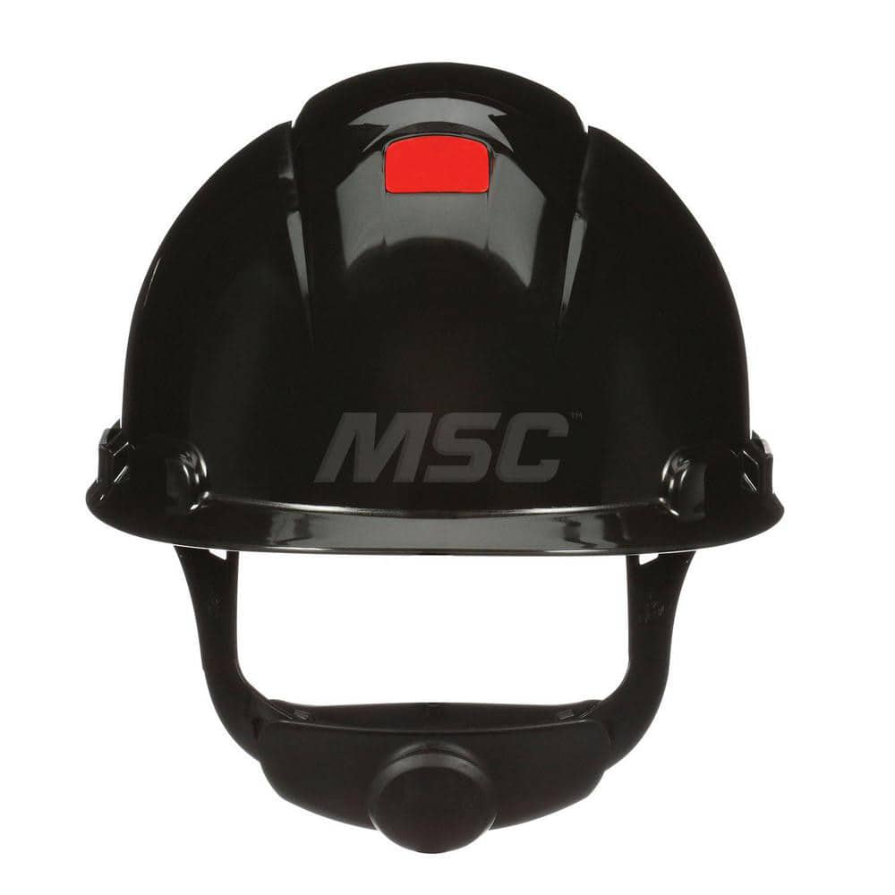 Hard Hat: Construction, High Visibility & Impact Resistant, Full Brim, Type 1, Class C, 4-Point Suspension Black, HDPE, Vented