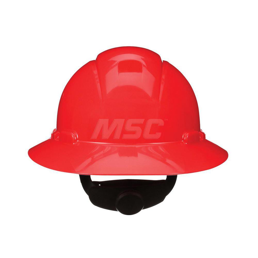 Hard Hat: Construction, Electrical Protection, Heat Protection, High Visibility & Impact Resistant, Full Brim, Type 1, Class E & G, 4-Point Suspension Red, HDPE