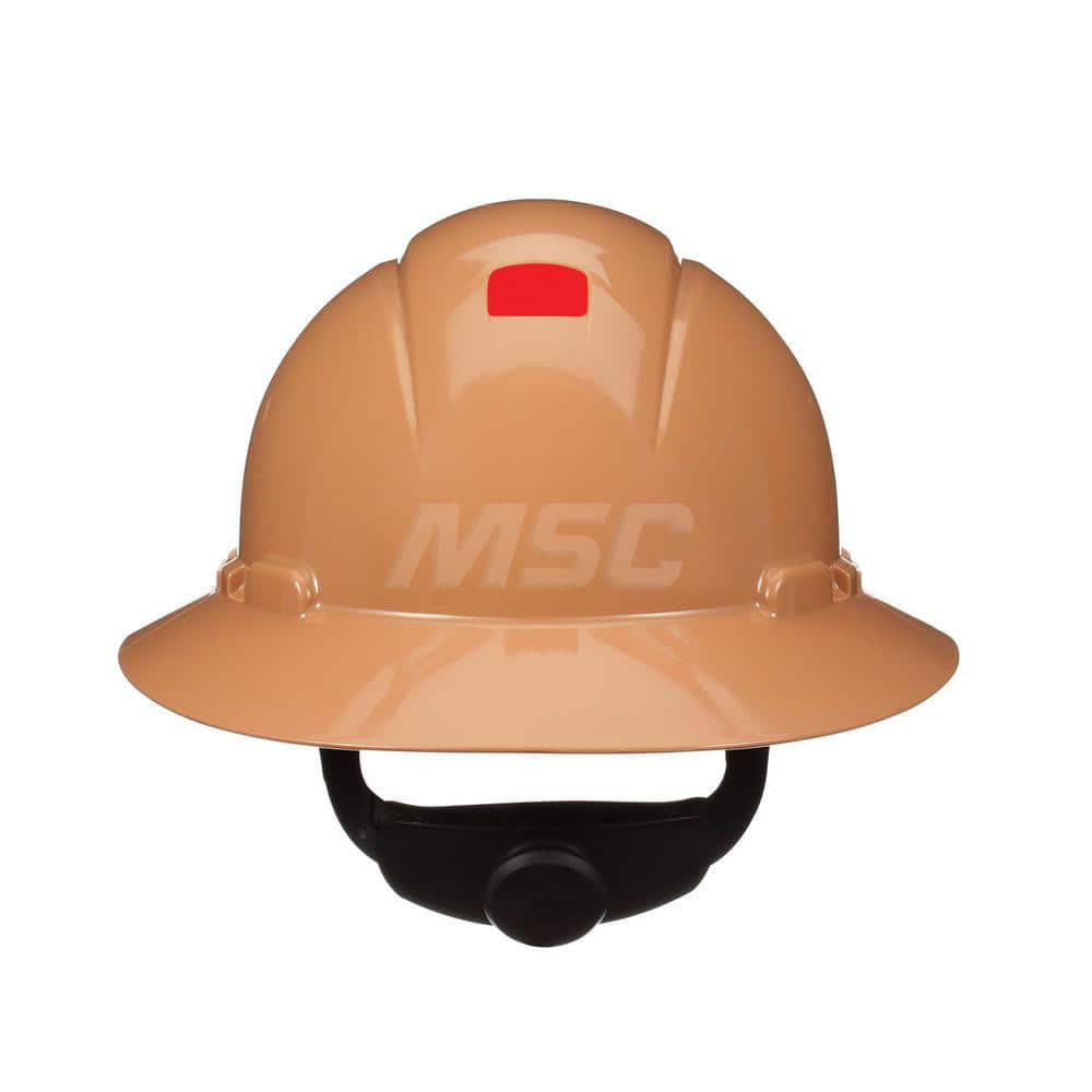 Hard Hat: Construction, Electrical Protection, Heat Protection, High Visibility & Impact Resistant, Full Brim, Type 1, Class G & E, 4-Point Suspension Tan, HDPE