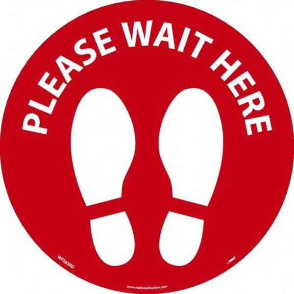 NMC - "Please Wait Here" Adhesive-Backed Floor Sign - Exact Industrial Supply