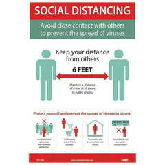 NMC - "COVID 19 - Social Distancing - Avoid Close Contact with Others to Prevent the Spread of Viruses", 12" Wide x 18" High, Vinyl Safety Sign - Exact Industrial Supply