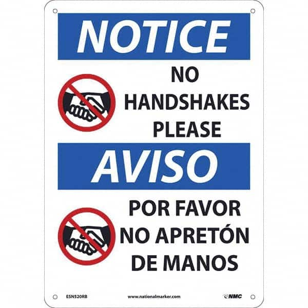 NMC - "Notice - No Handshakes Please", 10" Wide x 14" High, Rigid Plastic Safety Sign - Exact Industrial Supply