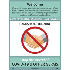 NMC - "COVID 19 - Welcome - Handshake Free Zone", 18" Wide x 24" High, Paper Safety Sign - Exact Industrial Supply