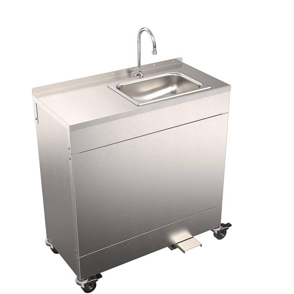 Sinks; Type: Portable; Outside Length: 35 in; Outside Length: 35 in; Mounting Location: Portable; Outside Width: 16.500; Number Of Bowls: 1; Outside Height: 37.5 in; Material: Type 304 Stainless Steel; Faucet Included: Yes; Faucet Type: Gooseneck Spout; V