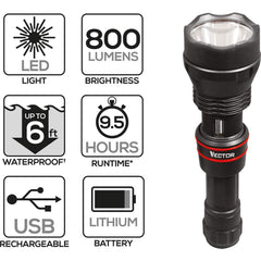 Handheld Flashlight: LED, 800 Lumens 3 Light Modes, Black