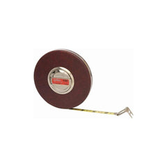 Tape Measure: 100' Long, 6-1/2″ Width, Yellow Blade 0.0625″ Graduation, Brown Case