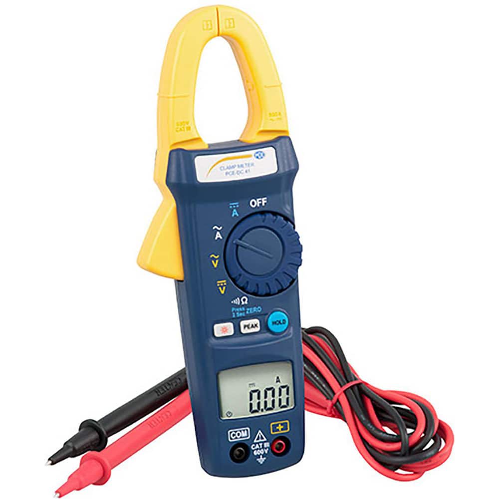 Compact Manual Ranging & Voltage Clamp Meter: CAT I & CAT II, 0.1″ Jaw, C-Clamp & Curved Jaw 600 VAC/VDC, 600 A, 1,000 Max Ohms, Measures Amps, Continuity, Current, Milliamps & Voltage