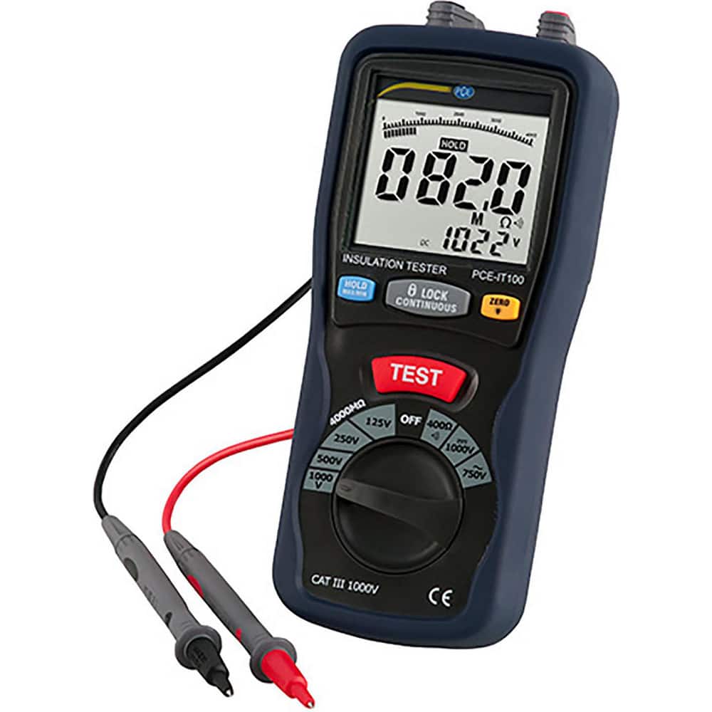 Electrical Insulation Resistance Testers & Megohmmeters; Display Type: Digital LCD; Power Supply: Battery Operated Megohmmeters; Resistance Capacity (Megohm): 4000; Maximum Test Voltage: 1000 V; Amperage: 200.0000; Overall Length: 7.90; Overall Height: 3.