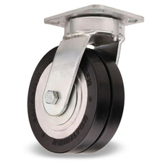 Swivel Top Plate Caster: Polyurethane on Aluminum, 6″ Wheel Dia, 3″ Wheel Width, 1,500 lb Capacity, 7-1/2″ OAH 4.5″ Plate Length, 4″ Plate Width, Non-Marking