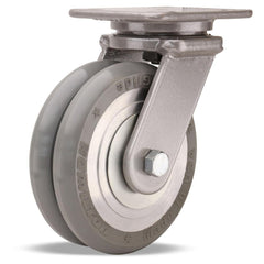 Swivel Top Plate Caster: Polyurethane on Aluminum, 4″ Wheel Dia, 2″ Wheel Width, 900 lb Capacity, 5-5/8″ OAH 5″ Plate Length, 4″ Plate Width, Non-Marking