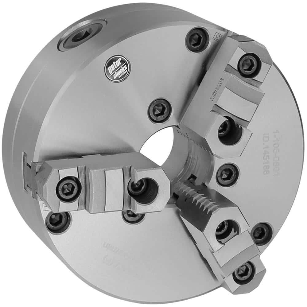 Self-Centering Manual Lathe Chuck: 3-Jaw,  16″ Dia Two-Piece Jaws, Front Mount, 2,000 Max RPM