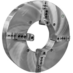 Self-Centering Manual Lathe Chuck: 4-Jaw,  20″ Dia Two-Piece Jaws, Plain Back Mount, 1,200 Max RPM