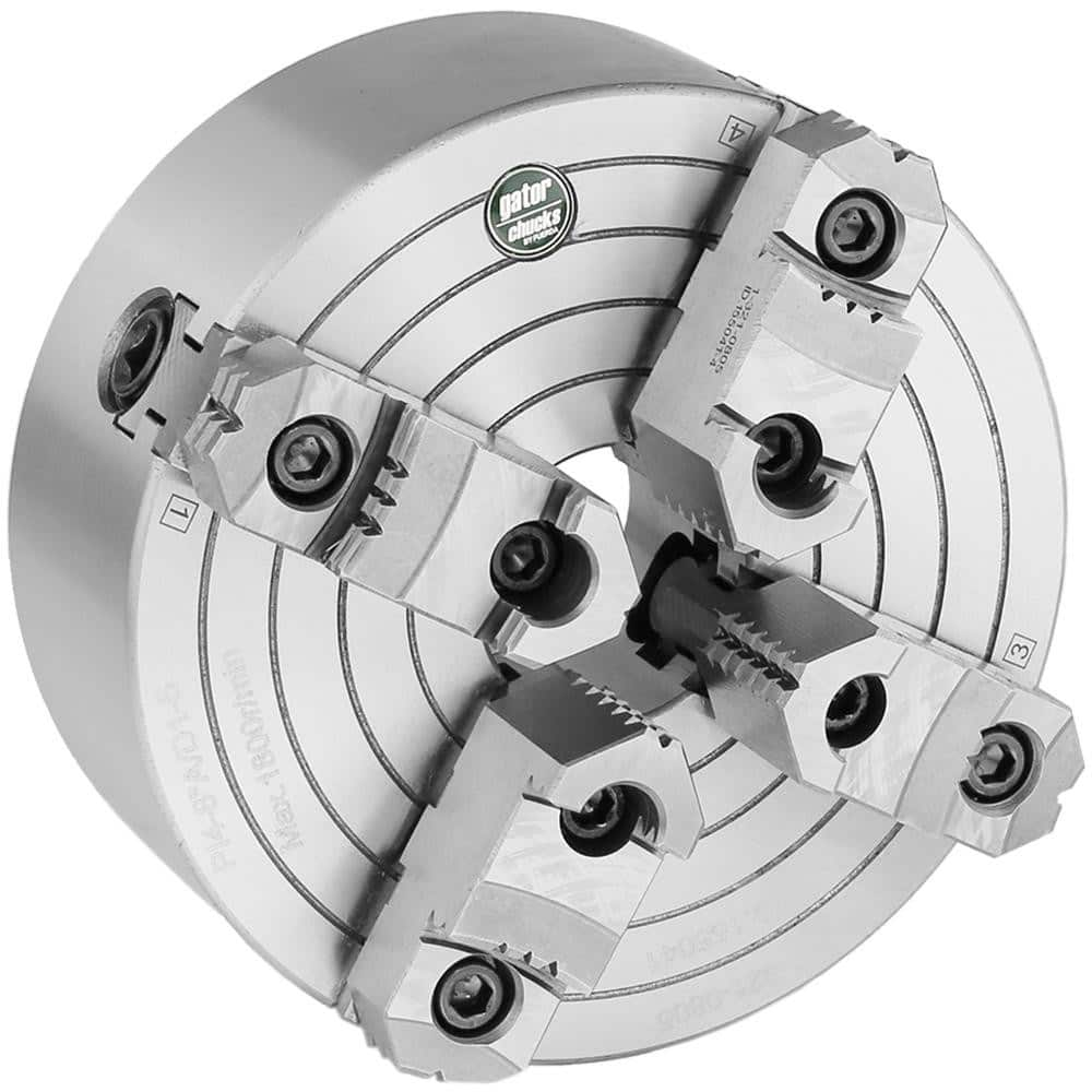 Independent Manual Lathe Chuck: 4-Jaw,  8″ Dia Two-Piece Jaws, Direct & D1-5 Mount, 1,800 Max RPM