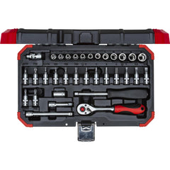 Standard Socket Set: 33 Pc, 1/4″ Drive 6 Point, Matte Satin Chrome-Plated